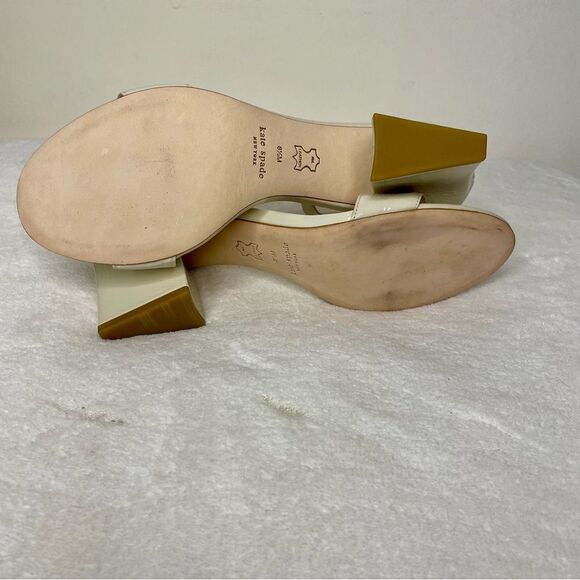Kate Spade Sandals Susane Crinkle Patent Leather Strap Heels Cream Bone Size 8.5 - Picture 11 of 16